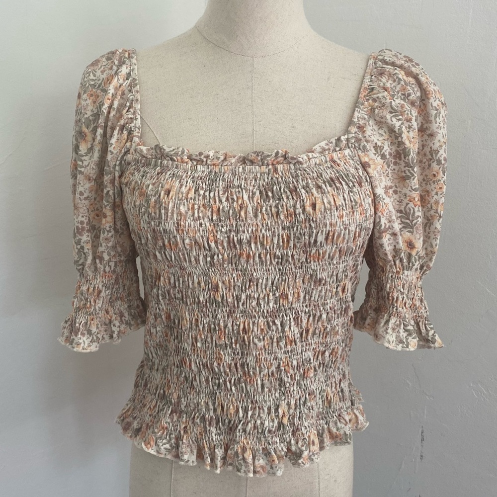 Other Stories Yellow Floral Smocked Top